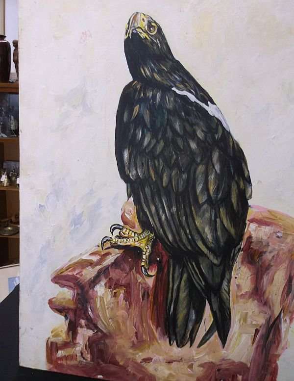 A BEAUTIFULLY PAINTED BIG ORIGINAL OIL ON BOARD OF AN EAGLE SIGNED BY THE ARTIST ...WESSIE ...WOW !!