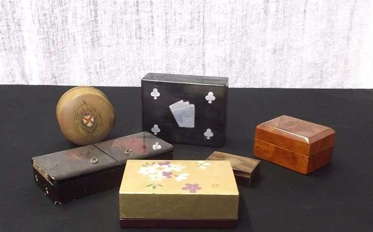 A COOL COLLECTION OF 6 VINTAGE AND INTERESTING TRINKET , CIGARETTE AND CARD BOXES ...NICE !!