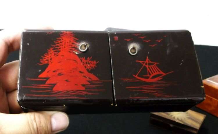 A COOL COLLECTION OF 6 VINTAGE AND INTERESTING TRINKET , CIGARETTE AND CARD BOXES ...NICE !!