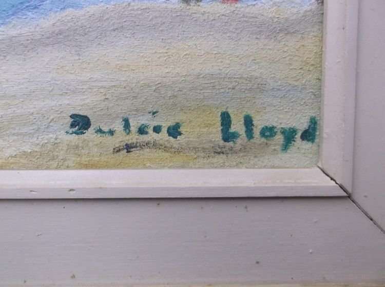 A FUN LOOKING VINTAGE ORIGINAL OIL ON BOARD SIGNED BY THE ARTIST DULCIE LLOYD ...HOLIDAYS !!!