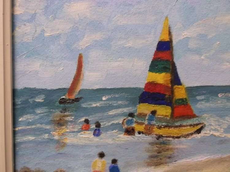 A FUN LOOKING VINTAGE ORIGINAL OIL ON BOARD SIGNED BY THE ARTIST DULCIE LLOYD ...HOLIDAYS !!!