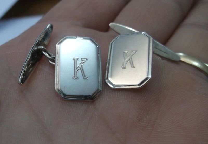 A REALLY COOL VINTAGE PAIR OF SOLID STERLING SILVER CUFFLINKS BY OBLO ...EXCELLENT CONDITION !!