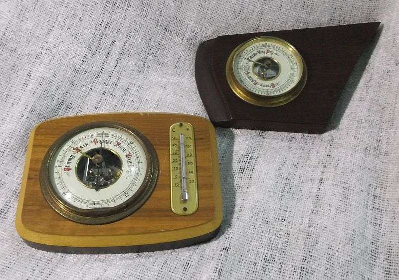 WOW !!TWO VINTAGE BAROMETERS MADE IN WESTERN GERMANY ...ONE WITH THERMOMETER...BID FOR BOTH !!!