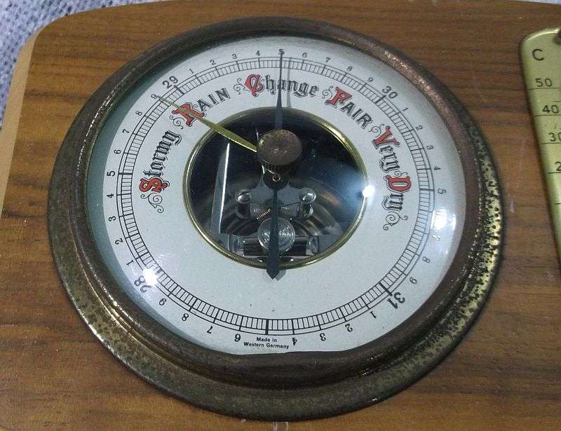 WOW !!TWO VINTAGE BAROMETERS MADE IN WESTERN GERMANY ...ONE WITH THERMOMETER...BID FOR BOTH !!!