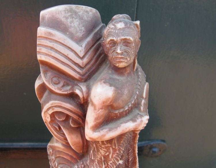 A MOST UNUSUAL AND HEAVY FOR SIZE "TRIBAL" FIGURE ...LOOKS LIKE A MAORI WARRIOR