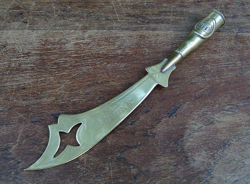 COOL !! A RARE WW1 TRENCH ART BULLET KNIFE WITH INSCRIPTION ""MISSINE"" ...WOW !!