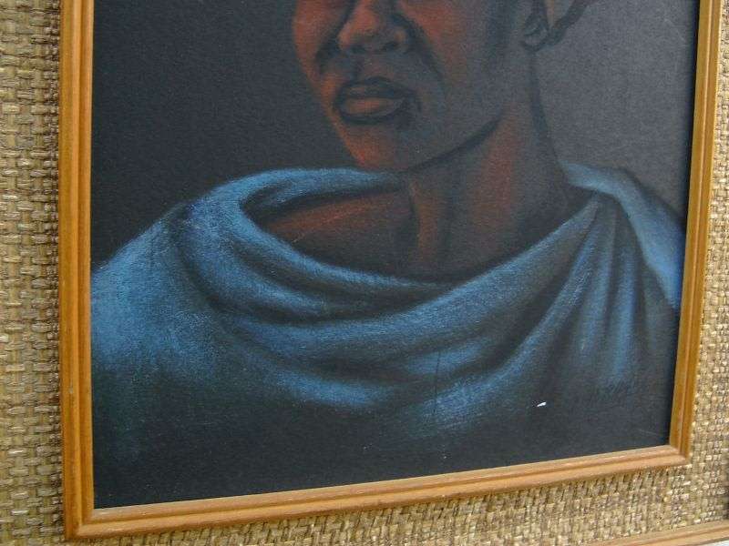 A BRILLIANTLY EXECUTED ORIGINAL PAINTING OF AN AFRICAN WOMAN SIGNED R.R MATSHABA !! WOW !!