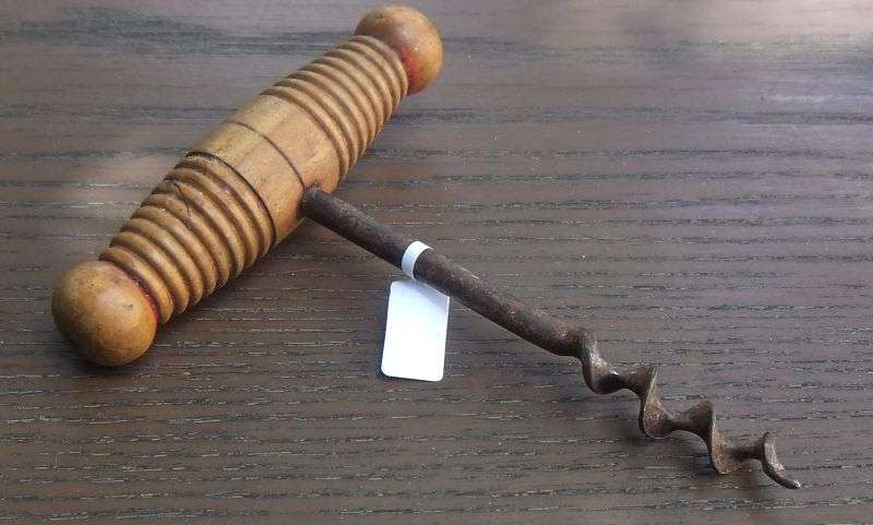 SO RARE !! AN ABSOLUTELY COOL VINTAGE TURNED WOOD HANDLE CORKSCREW....EARLY 1900`S