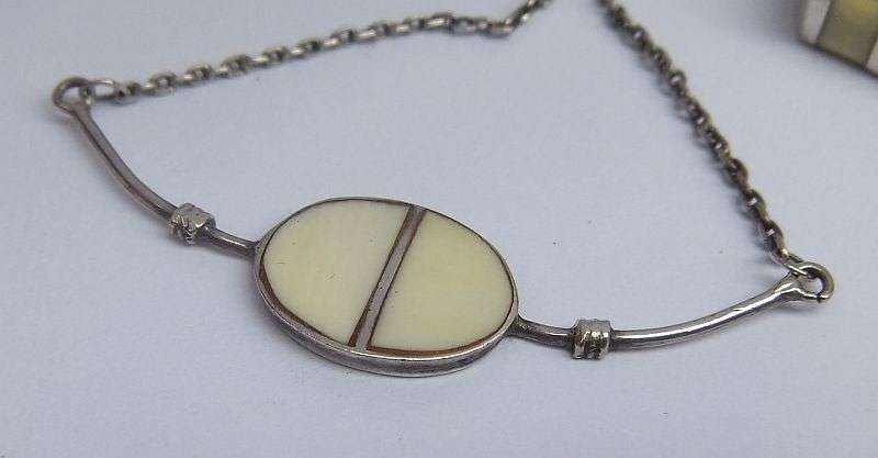 A FANTASTIC STERLING SILVER NECKLACE AND STERLING SILVER RING WITH INTERESTING INSETS ...TAKE A LOOK
