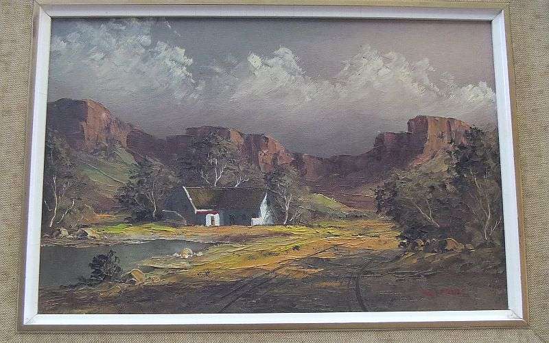 WOW !! A VERY CHARMING OLD ORIGINAL OIL ON BOARD LANDSCAPE PAINTING BY WELL KNOWN KEITH JOHN FAURE