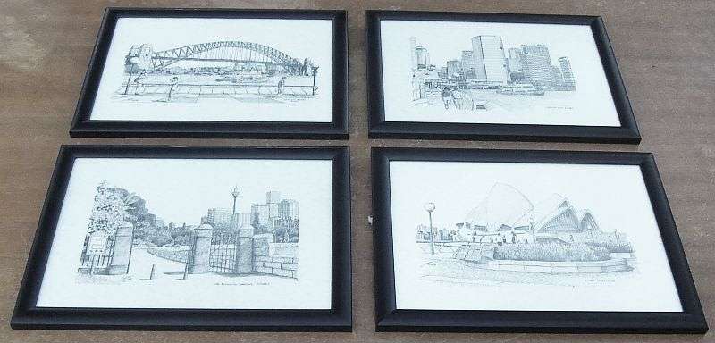 COOL !! FOUR PRINTS BY C SMITH DEPICTING AUSTRALIAN ARCHITECTURE OR LANDMARKS ...BID FOR ALL !!