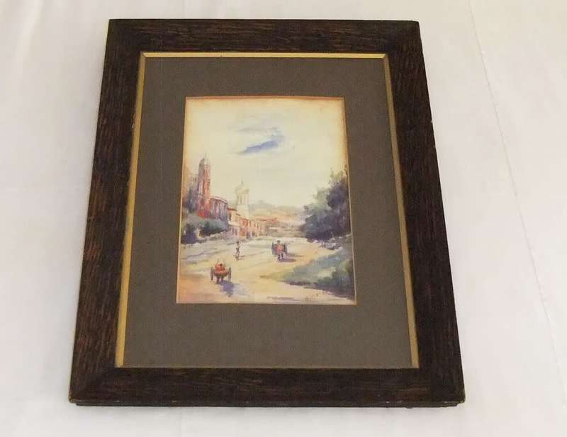 An antique original watercolour painting in old wood frame signed E. Tatlow