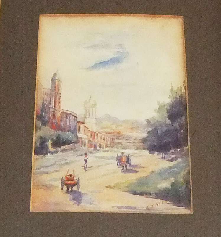 An antique original watercolour painting in old wood frame signed E. Tatlow
