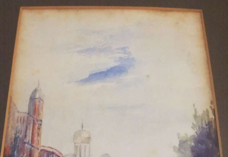 An antique original watercolour painting in old wood frame signed E. Tatlow