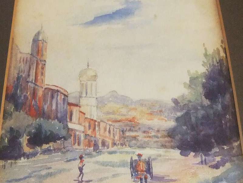 An antique original watercolour painting in old wood frame signed E. Tatlow