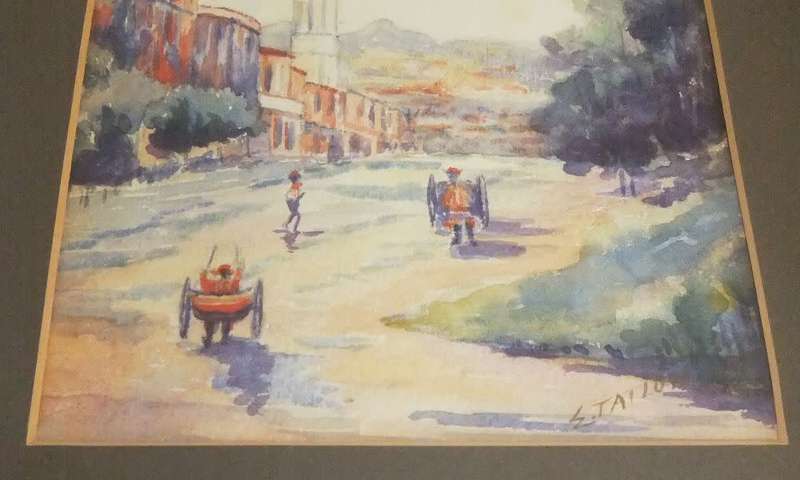 An antique original watercolour painting in old wood frame signed E. Tatlow