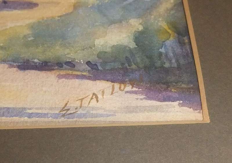 An antique original watercolour painting in old wood frame signed E. Tatlow