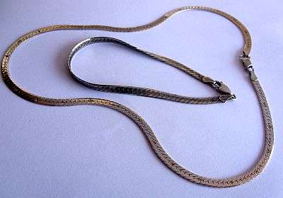 TWO STERLING SILVER PIECES !!! FLAT SNAKE LIKE NECKLACE AND BRACELET !!! ELEGANT LOOK !!!
