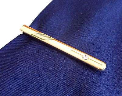 VINTAGE TIE PIN / CLIP - BAR WITH STONE