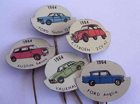 5 X VINTAGE STICK PINS - 1964 FORD , AUSTIN , VAUXHALL , CITROEN