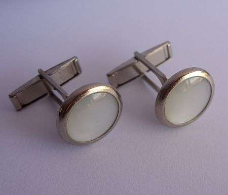 VINTAGE CUFFLINKS - WHITE INSETS