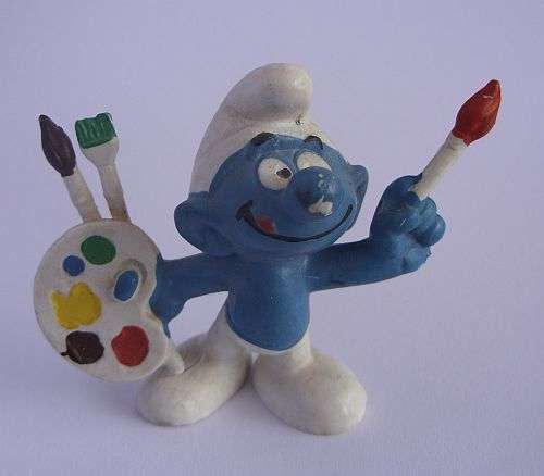 1970`s / 80`s VINTAGE BULLY SMURF WITH PAINT BRUSHES AND PALLET BY PEYO - WEST GERMANY