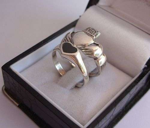 AN IRISH SWEETHEART RING AND A ONYX HEART RING !! BOTH STERLING SILVER !!