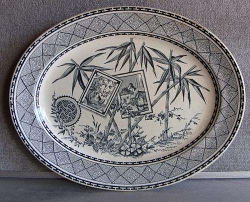 LARGE MEAT PLATTER BY J.M & SON IN THE BAMBOO PATTERN - 1800`S