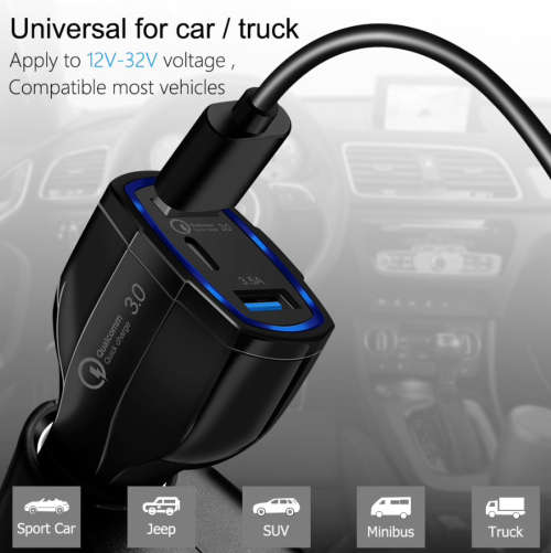 OLAF car phone charger, supports USB & USB C