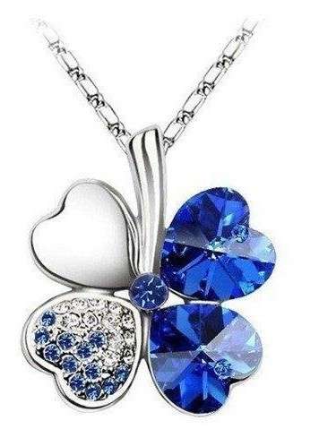 EXQUISITE! Dark Blue Four Leaf Clover Necklace Made With Precision-Cut Crystals - STYLISH DESIGN!