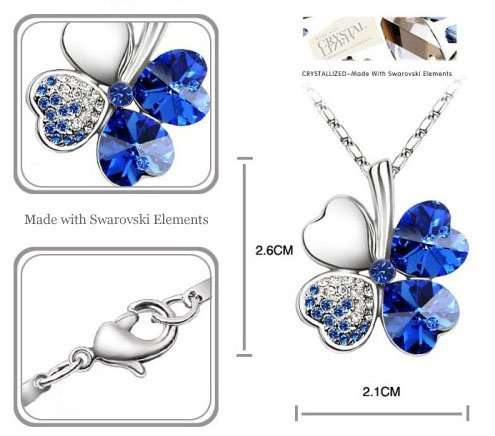 EXQUISITE! Dark Blue Four Leaf Clover Necklace Made With Precision-Cut Crystals - STYLISH DESIGN!