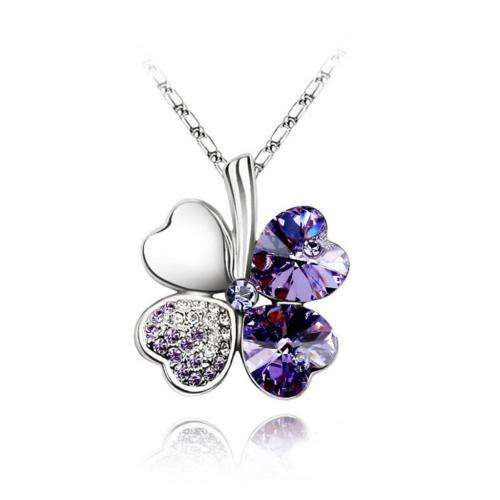 EXQUISITE! Dark Purple Four Leaf Clover Necklace Made With Swarovski Elements - STYLISH DESIGN!