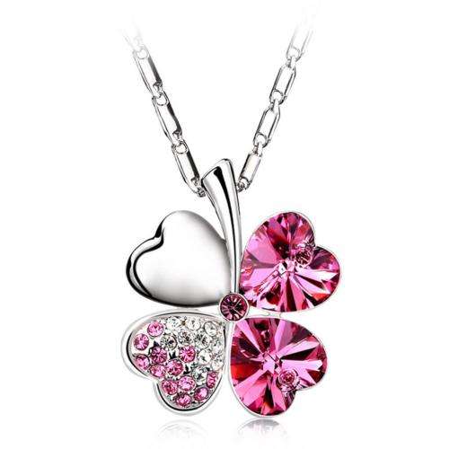 EXQUISITE! Pink Four Leaf Clover Necklace Made With Swarovski Elements - STYLISH DESIGN!