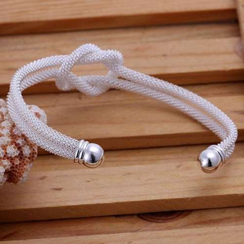 Beautiful! New 925 Sterling Silver Filled Open Cuff Eternity Knot Bangle - Adjustable