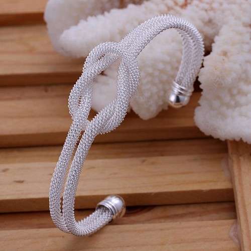 Beautiful! New 925 Sterling Silver Filled Open Cuff Eternity Knot Bangle - Adjustable