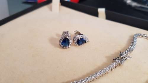 ***AKM - Genuine Silver pear shape earrings with blue & clear cubic zirconias - (NWJ) PRE- OWNED