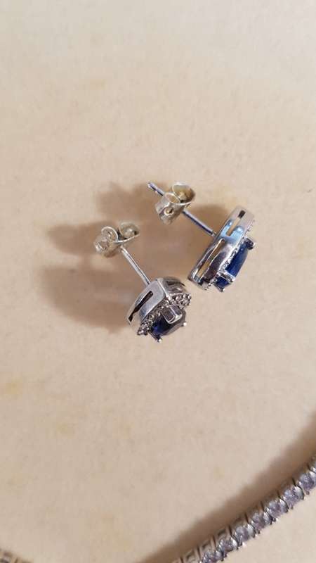 ***AKM - Genuine Silver pear shape earrings with blue & clear cubic zirconias - (NWJ) PRE- OWNED