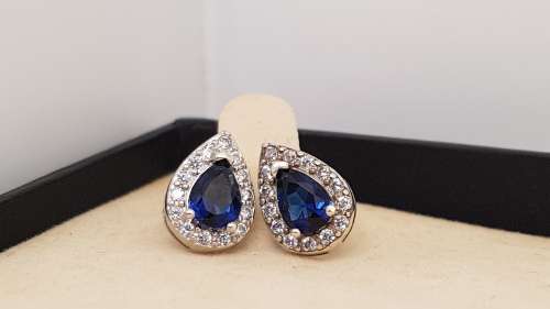 ***AKM - Genuine Silver pear shape earrings with blue & clear cubic zirconias - (NWJ) PRE- OWNED
