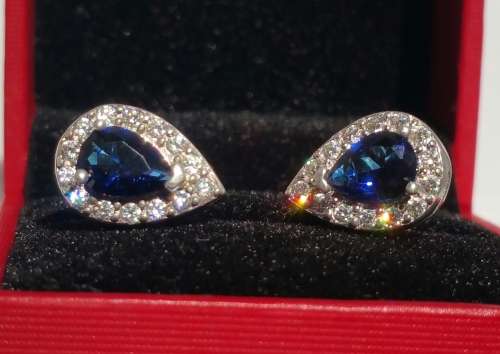 ***AKM - Genuine Silver pear shape earrings with blue & clear cubic zirconias - (NWJ) PRE- OWNED