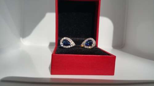 ***AKM - Genuine Silver pear shape earrings with blue & clear cubic zirconias - (NWJ) PRE- OWNED