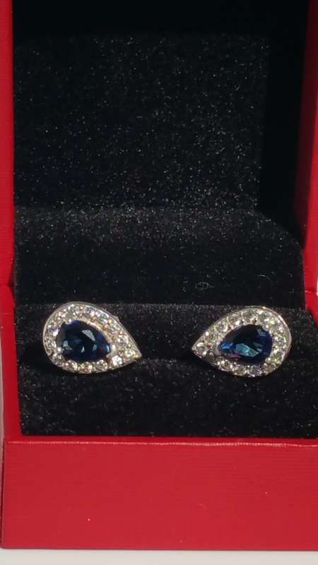 ***AKM - Genuine Silver pear shape earrings with blue & clear cubic zirconias - (NWJ) PRE- OWNED