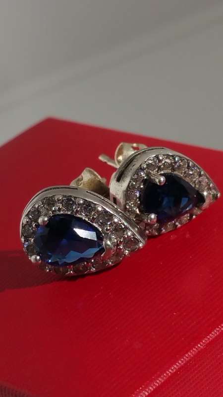 ***AKM - Genuine Silver pear shape earrings with blue & clear cubic zirconias - (NWJ) PRE- OWNED