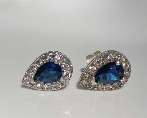 ***AKM - Genuine Silver pear shape earrings with blue & clear cubic zirconias - (NWJ) PRE- OWNED