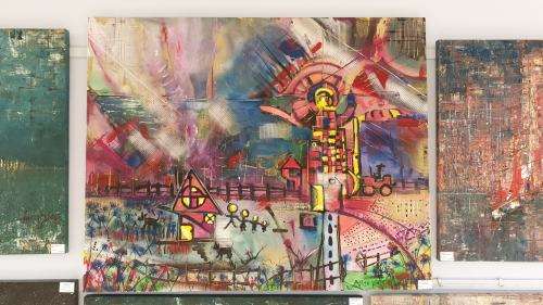 ***Allan Kuhnel - Original abstract painting - A Farmer's City - Decor***