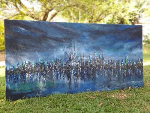 ***Allan Kuhnel - Original painting - BLUE NIGHT CITY - In the stillness before the awakening***