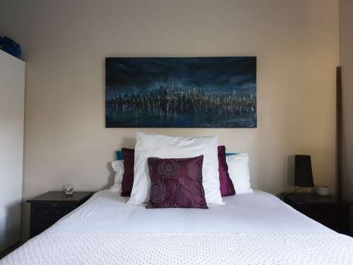 ***Allan Kuhnel - Original painting - BLUE NIGHT CITY - In the stillness before the awakening***