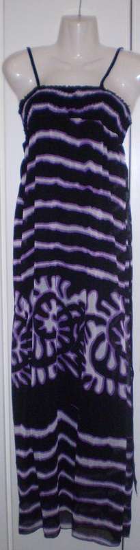 Stylish Long Black Dress with Purple Striped Pattern