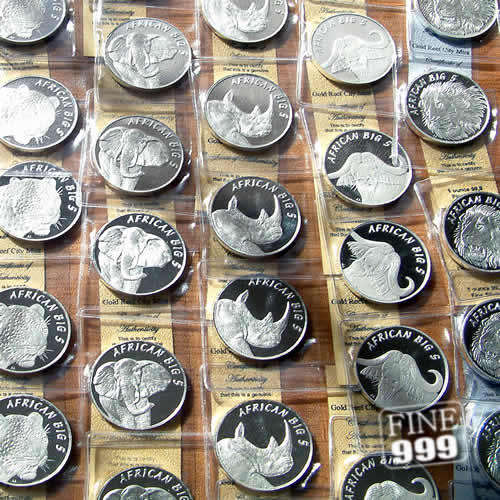 .999 fine silver "African Big 5" medallion set -  5x 1oz