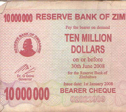 10 Million  Zimbabwe Dollar dollar note/bearer cheque with expiry date