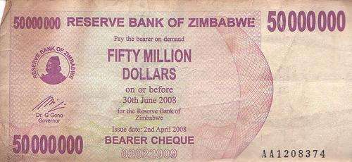 50 Million Zimbabwe Dollar bearer cheque - (c) www.fine999.com